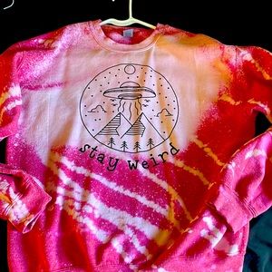 Custom red bleached crew neck sweater size Large